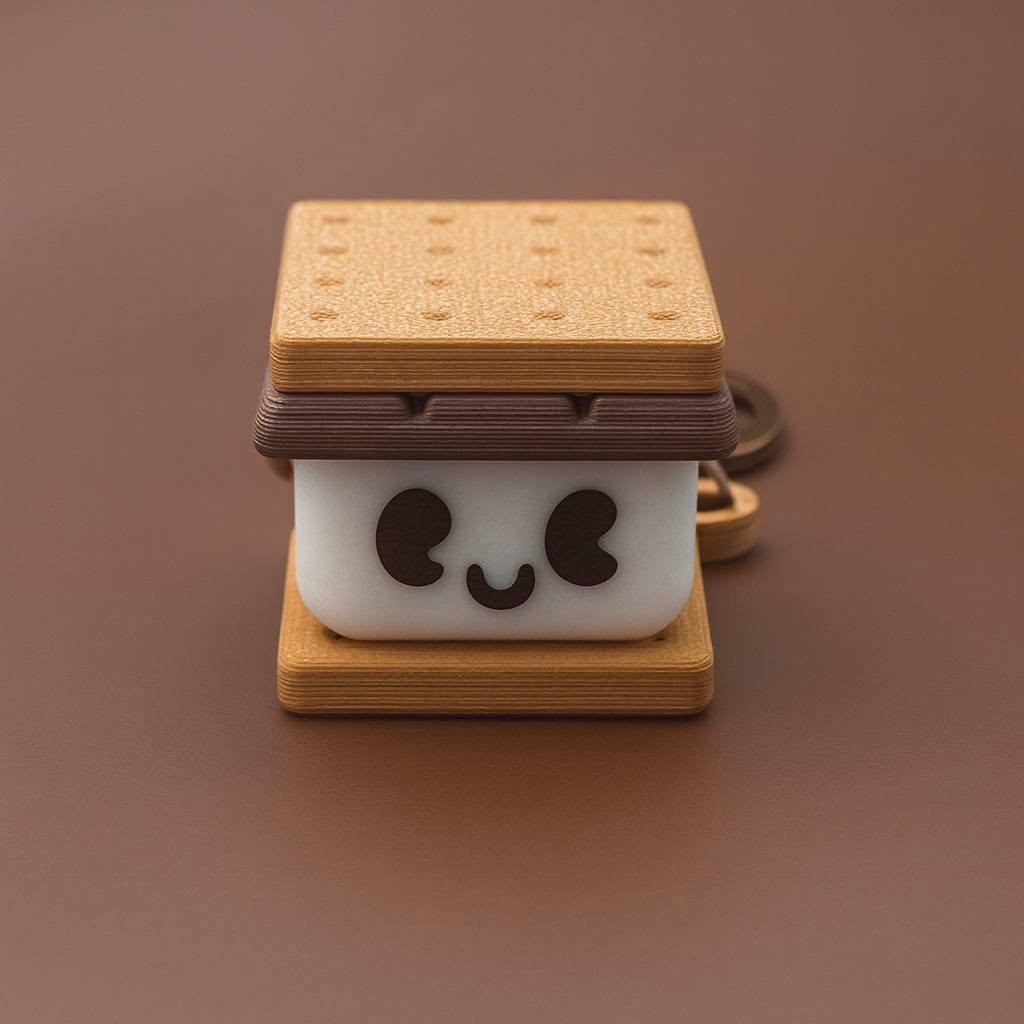 Toasty s'more keyring with a happy face