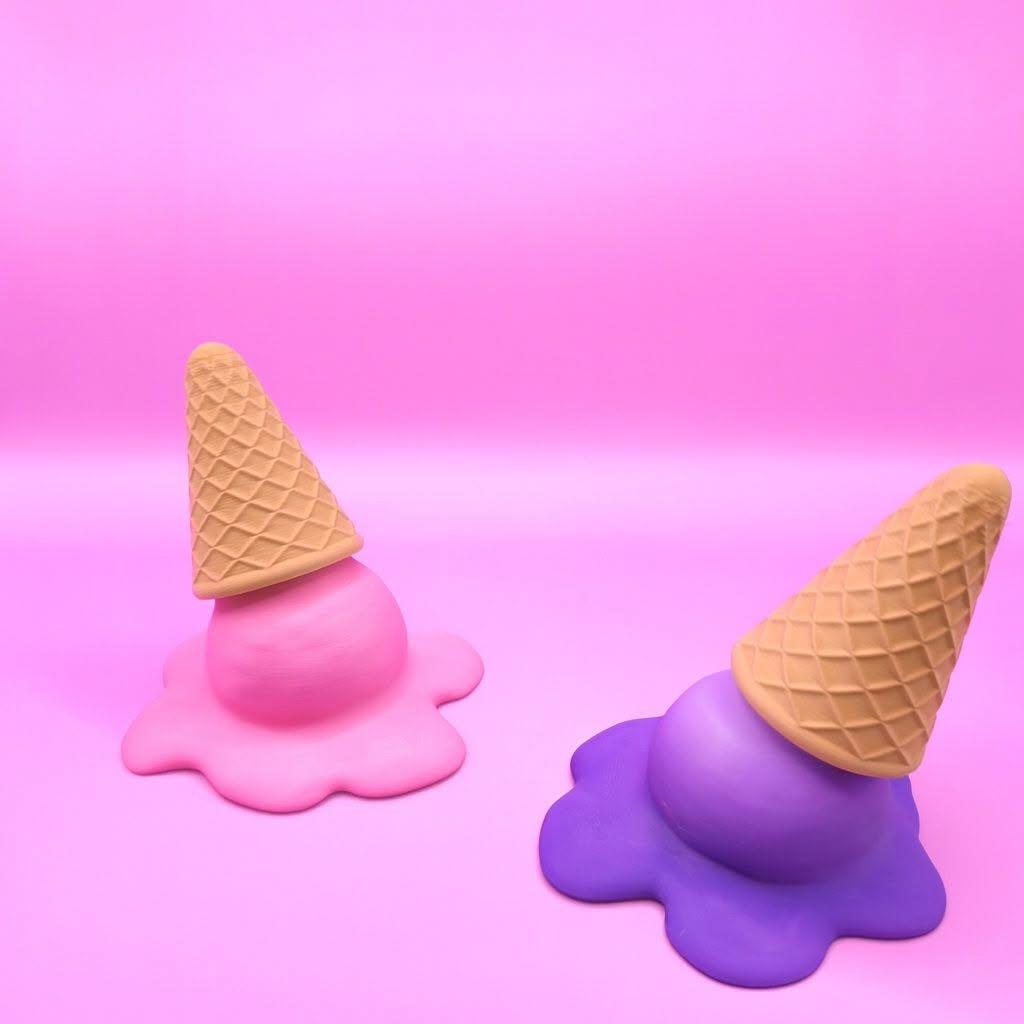 Melting ice cream cone keyrings in pink and purple